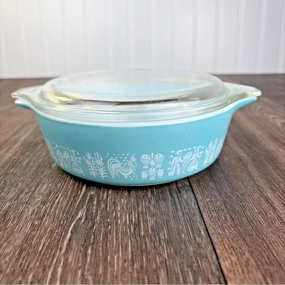 Pyrex Amish Butterprint 471 Casserole Dish Turquoise White 1 pt - Damaged Lid